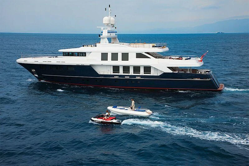 a large boat with a boat on it aboard OXYGEN Yacht for Sale