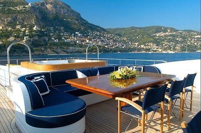 a table on a boat aboard OXYGEN Yacht for Sale
