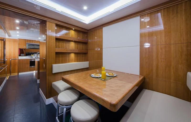 a modern looking kitchen aboard OBSESSION Yacht for Sale