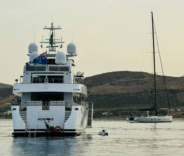 a large white boat in the water aboard ADAMAS V Yacht for Sale