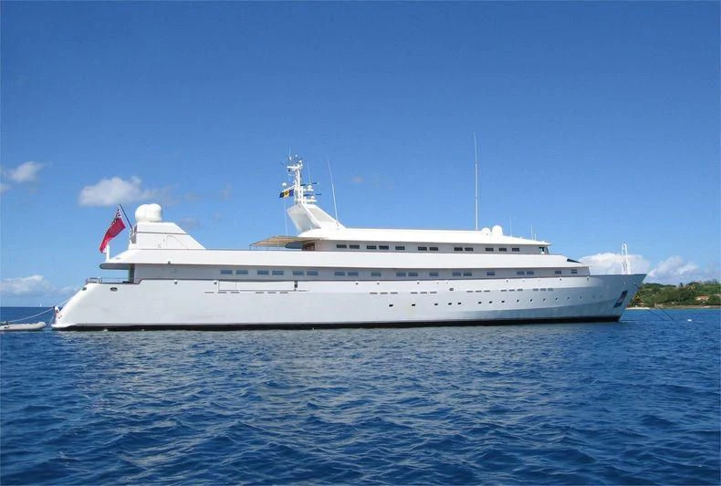 a large white ship in the water aboard ADAMAS V Yacht for Sale