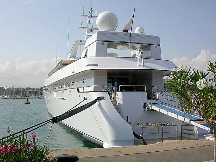 a large white boat aboard ADAMAS V Yacht for Sale