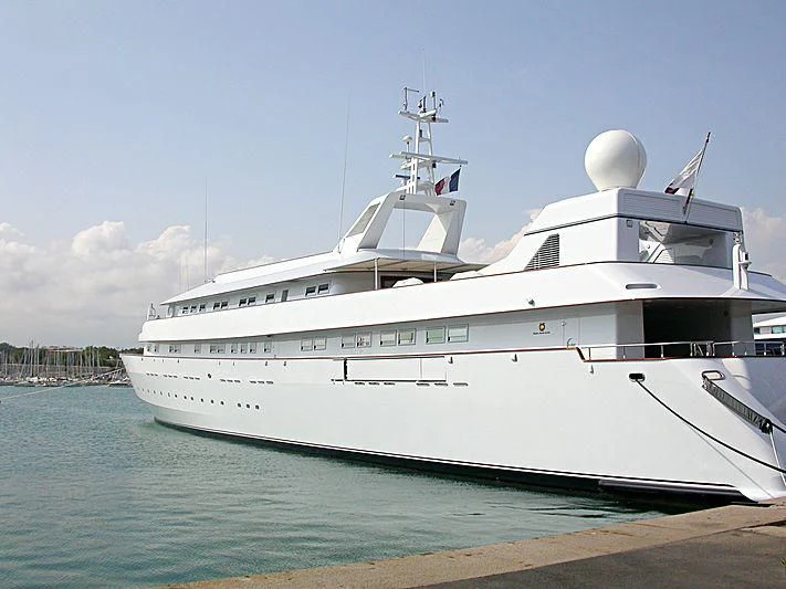 a large white ship aboard ADAMAS V Yacht for Sale