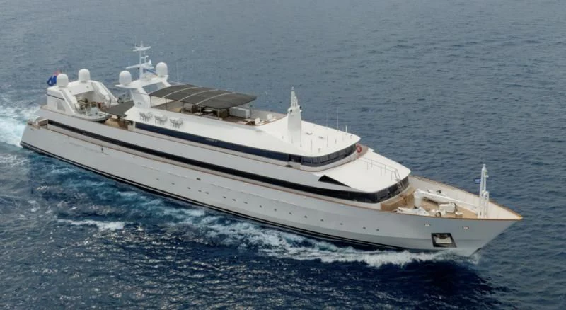 a white boat in the water aboard ADAMAS V Yacht for Sale