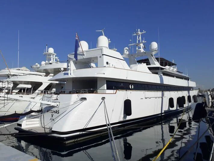 a large white boat aboard ADAMAS V Yacht for Sale