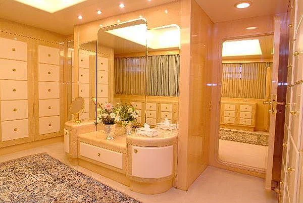 a bathroom with a large mirror aboard ADAMAS V Yacht for Sale