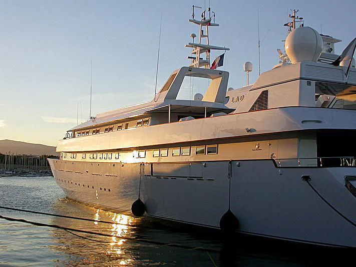 a large white ship aboard ADAMAS V Yacht for Sale