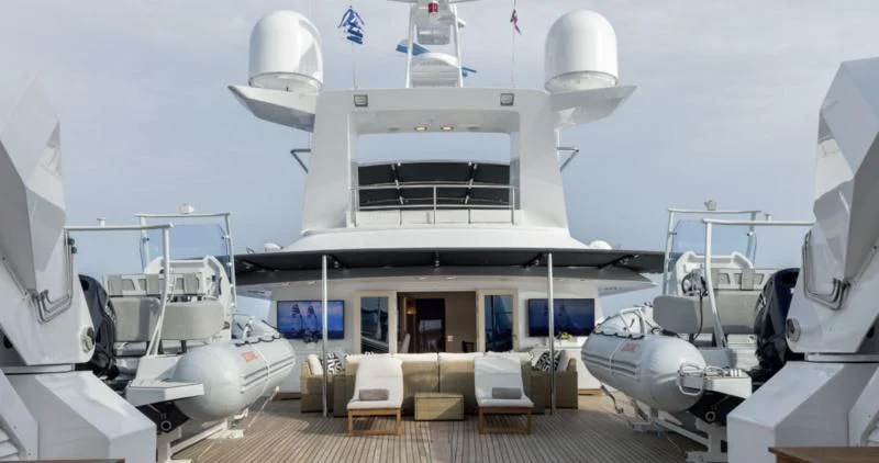 a group of white satellite dishes aboard ADAMAS V Yacht for Sale