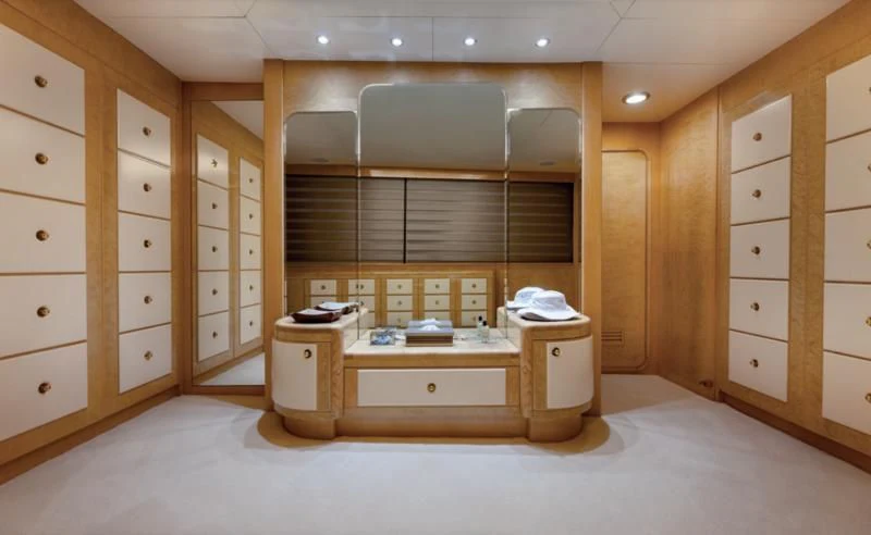 a room with wooden cabinets aboard ADAMAS V Yacht for Sale