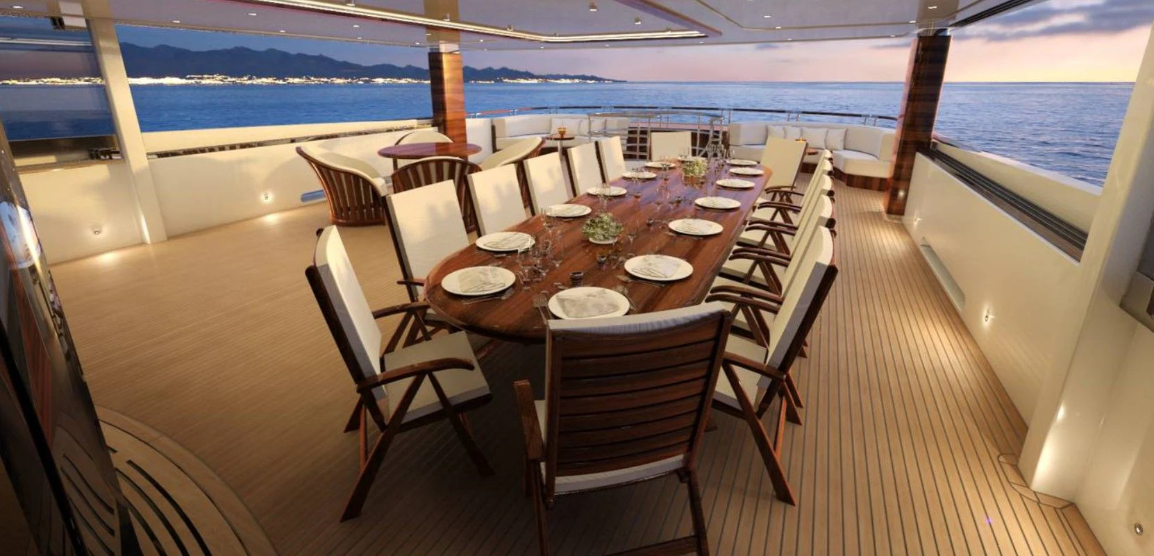 a dining table on a deck aboard BURGER 180 HULL 02 Yacht for Sale