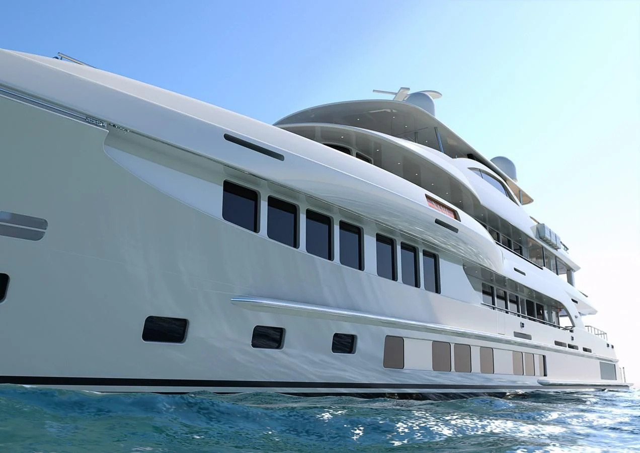 a large white yacht aboard BURGER 180 HULL 02 Yacht for Sale