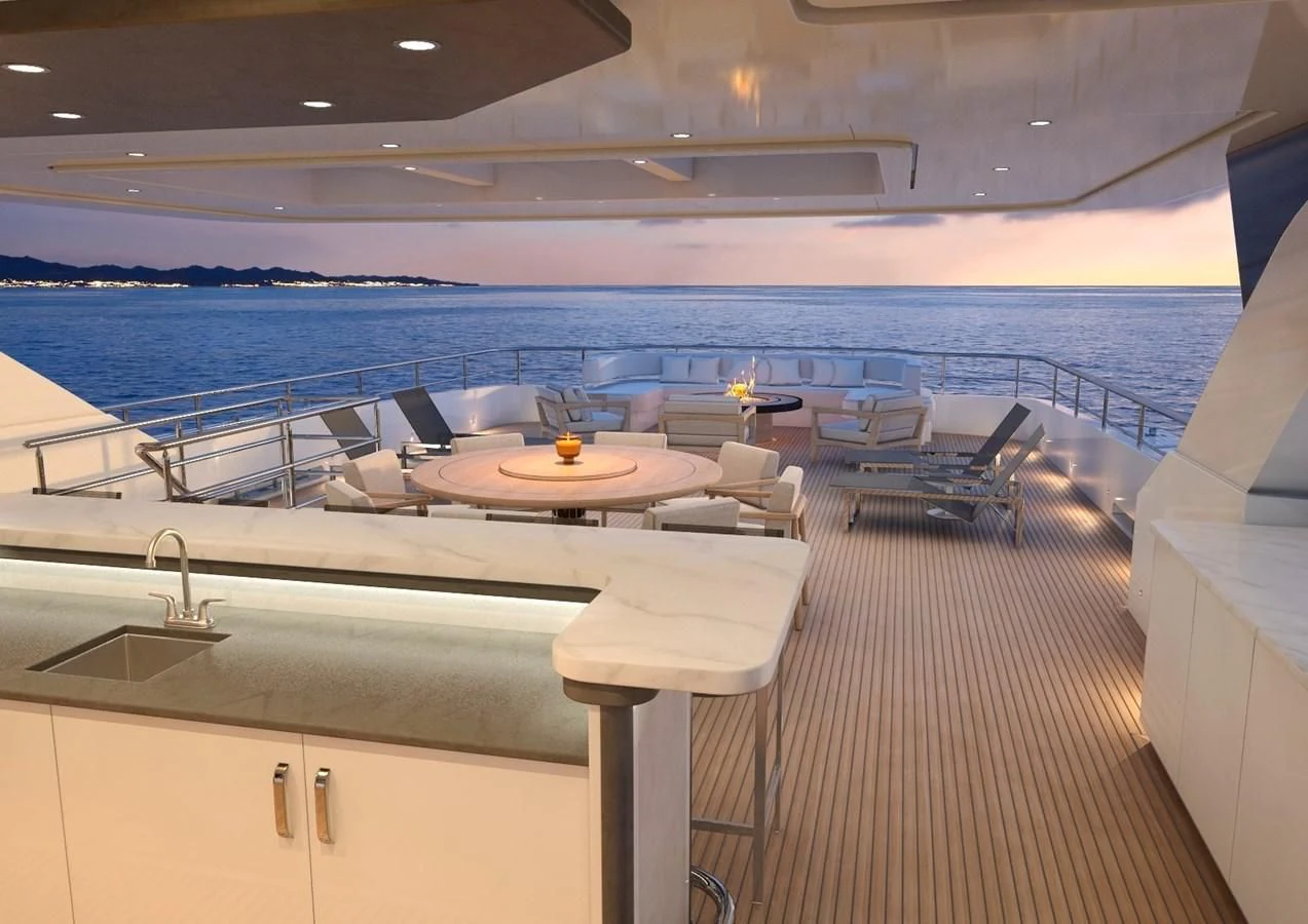 a modern looking kitchen with a large pool aboard BURGER 180 HULL 02 Yacht for Sale