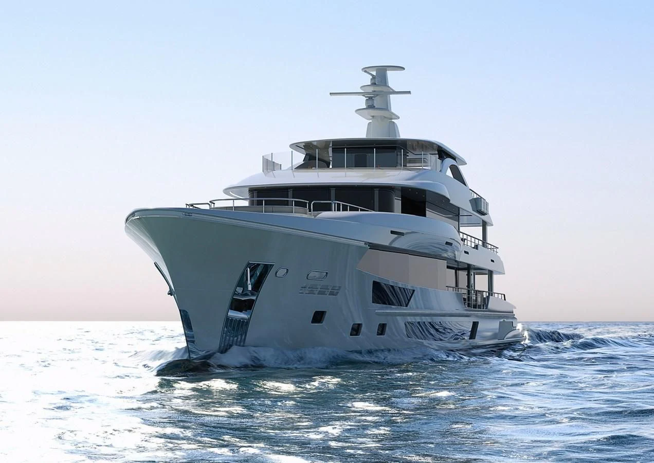 a large white boat in the water aboard BURGER 180 HULL 02 Yacht for Sale