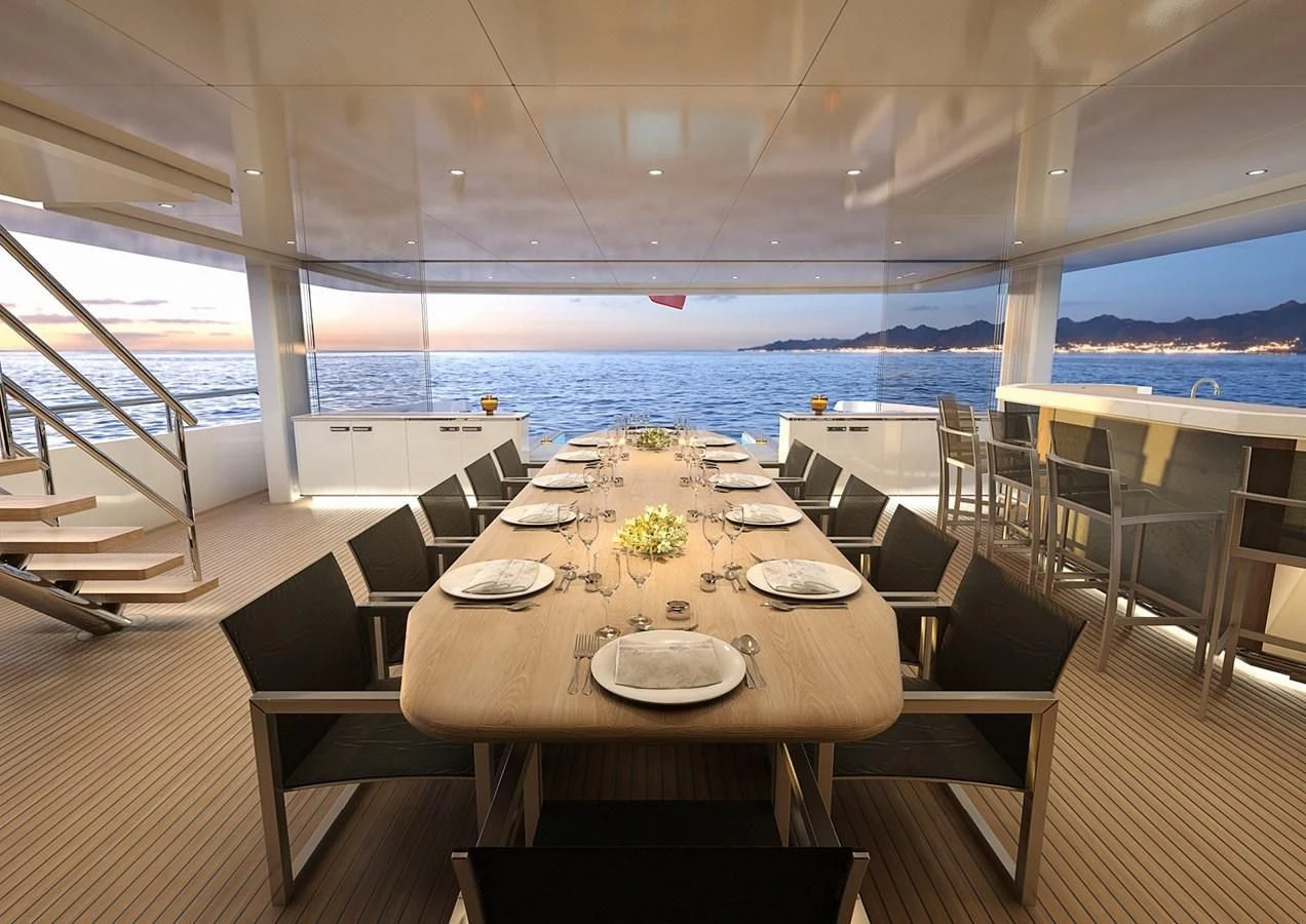 a table set for a meal aboard BURGER 180 HULL 02 Yacht for Sale