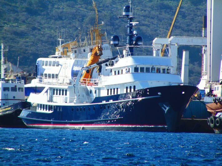 a large ship in the water aboard ASTERIA Yacht for Charter