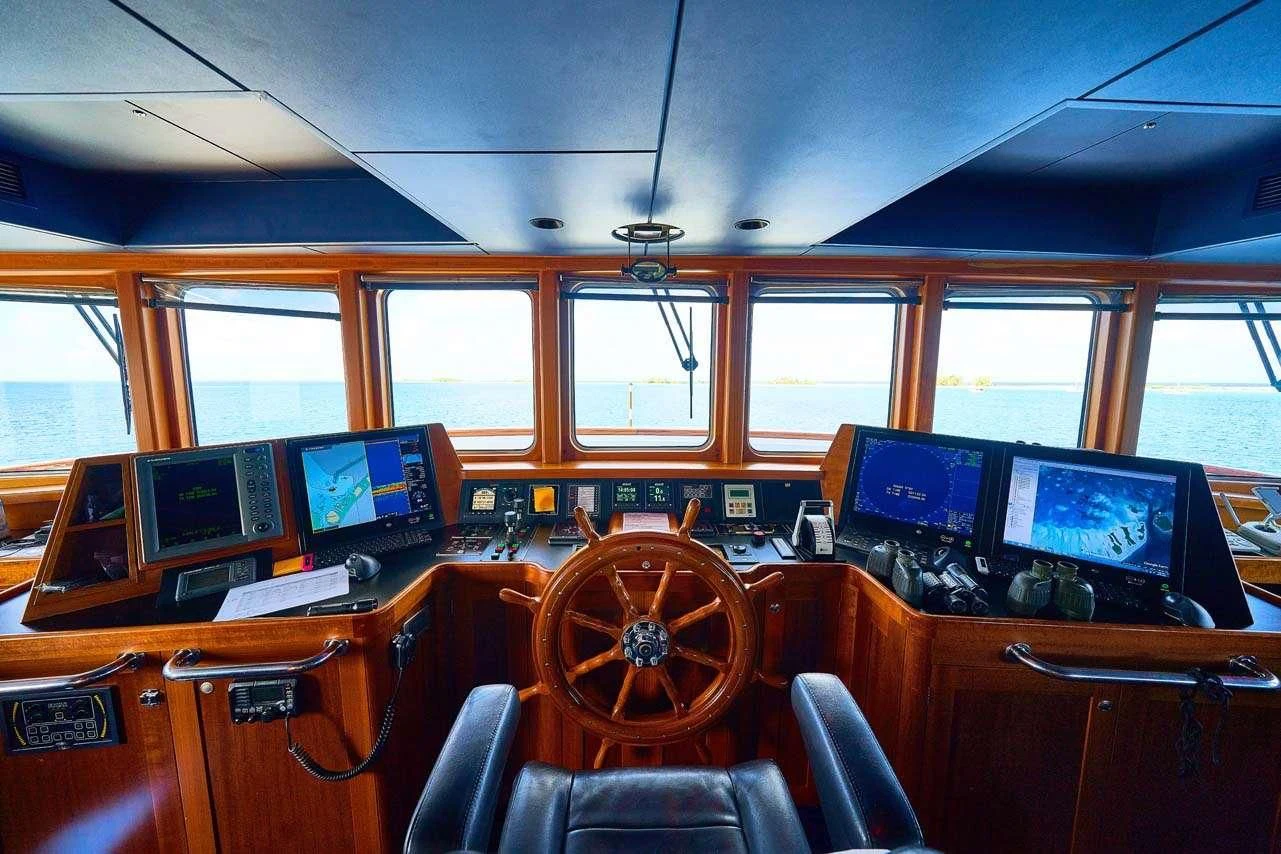inside of a vehicle with computers aboard ASTERIA Yacht for Charter