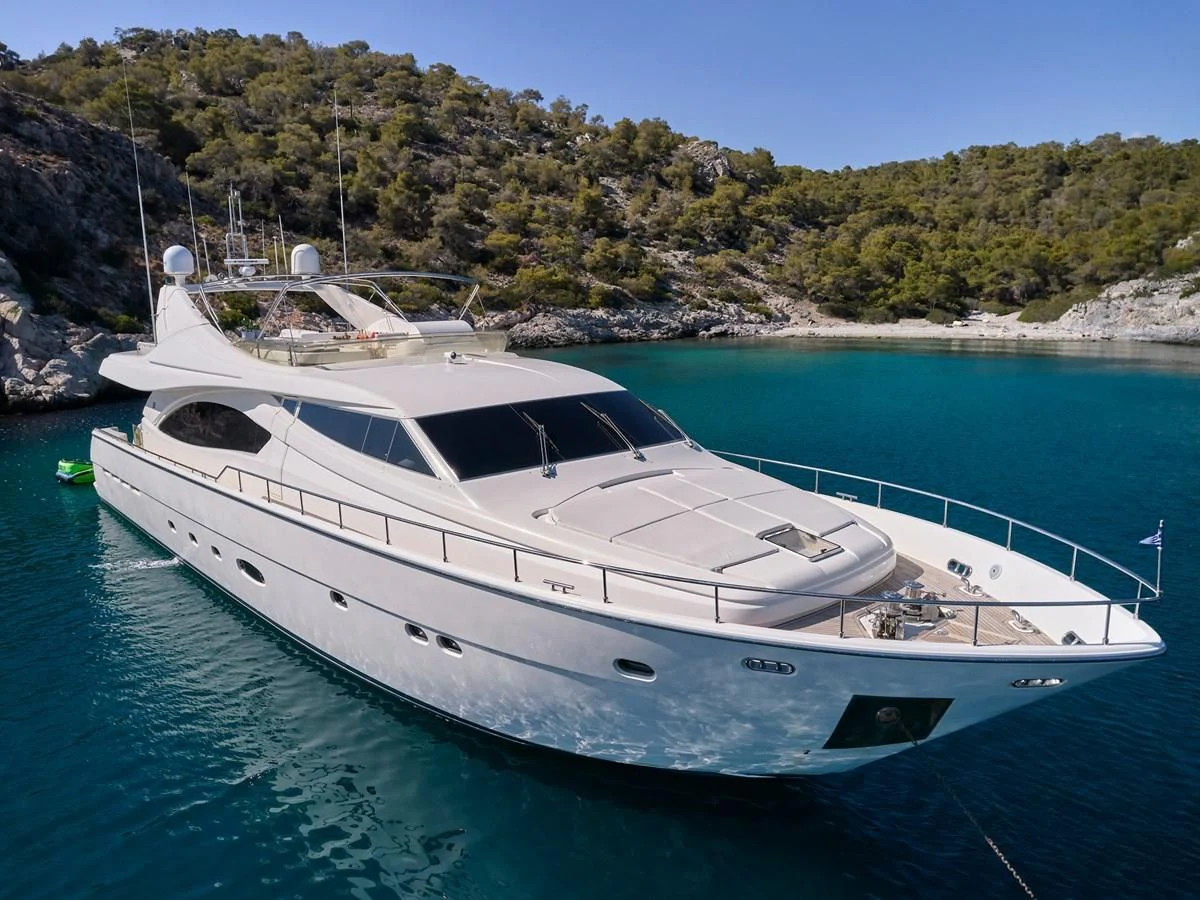 a white yacht in the water aboard ESTIA YI Yacht for Sale