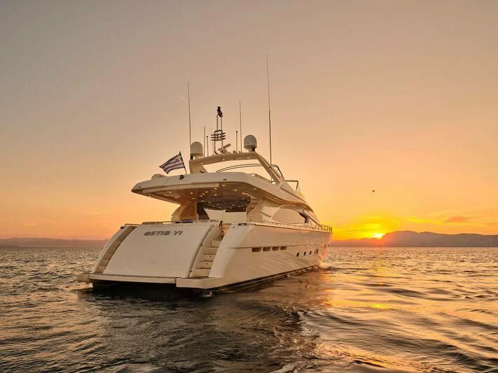 a white boat in the water aboard ESTIA YI Yacht for Sale