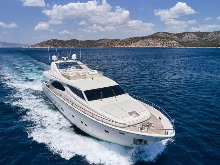 a white yacht on the water aboard ESTIA YI Yacht for Sale