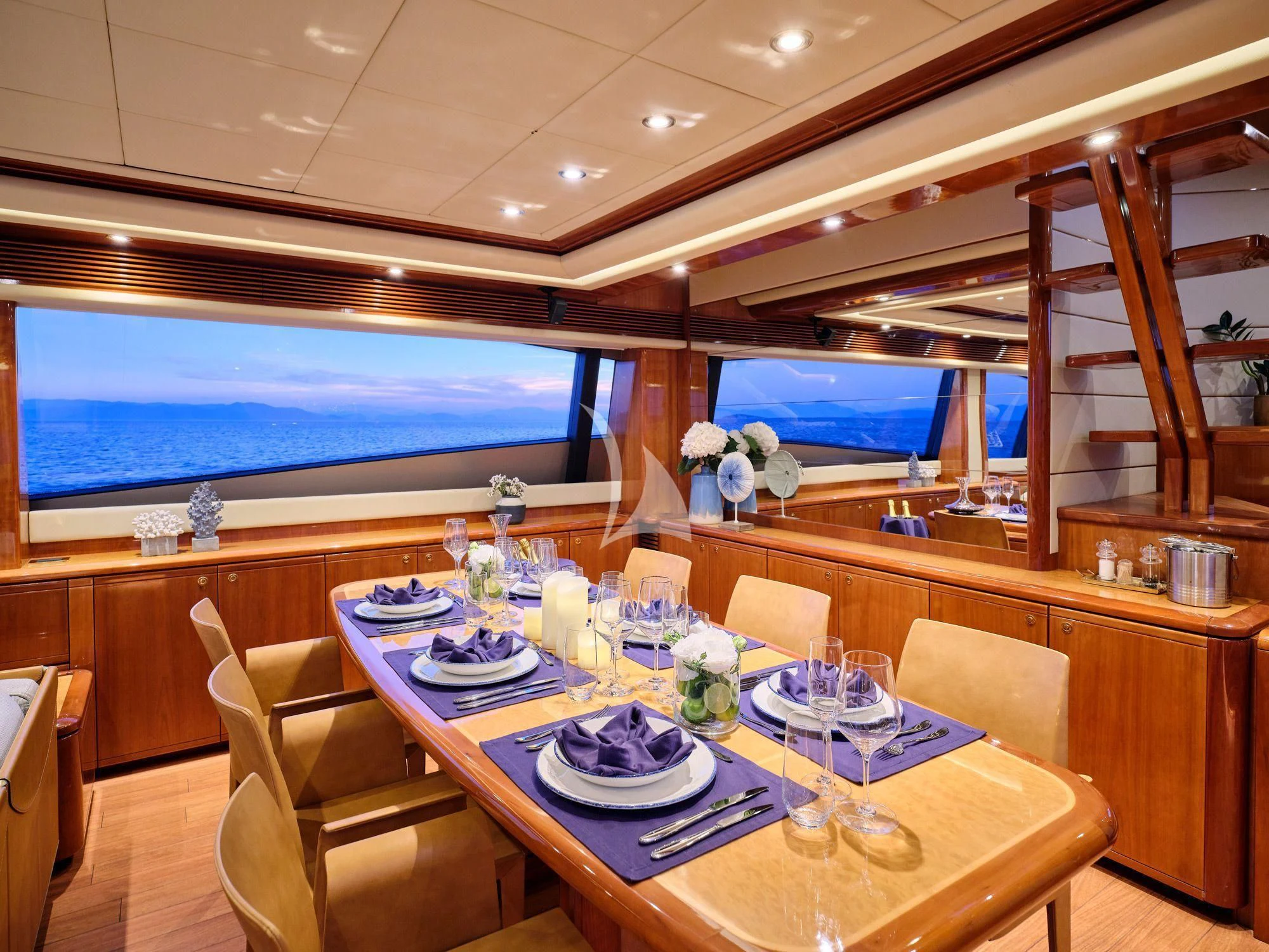 a dining table set for a meal aboard ESTIA YI Yacht for Sale