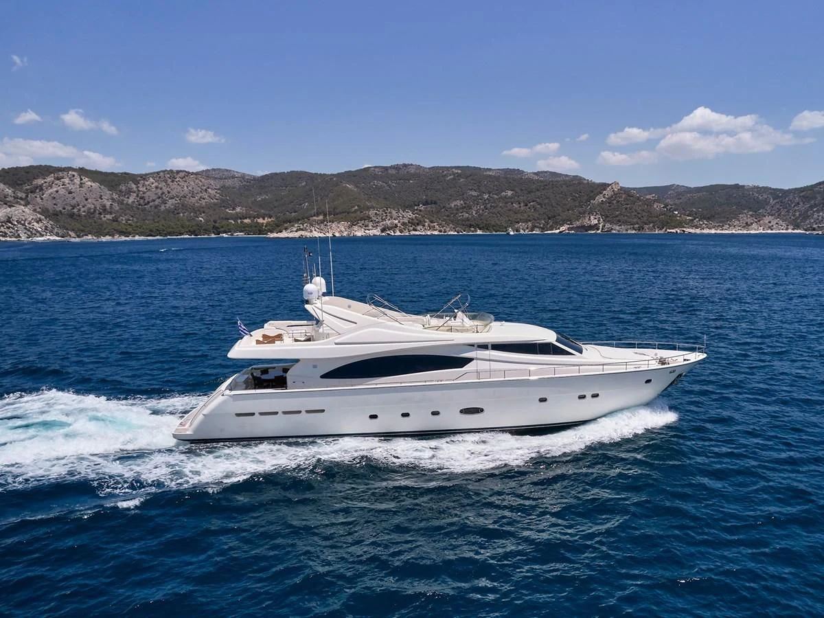 a white boat on the water aboard ESTIA YI Yacht for Sale