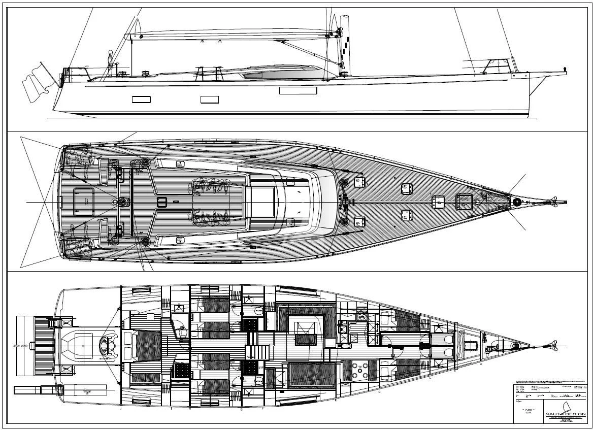 diagram, engineering drawing aboard JIKAN Yacht for Charter