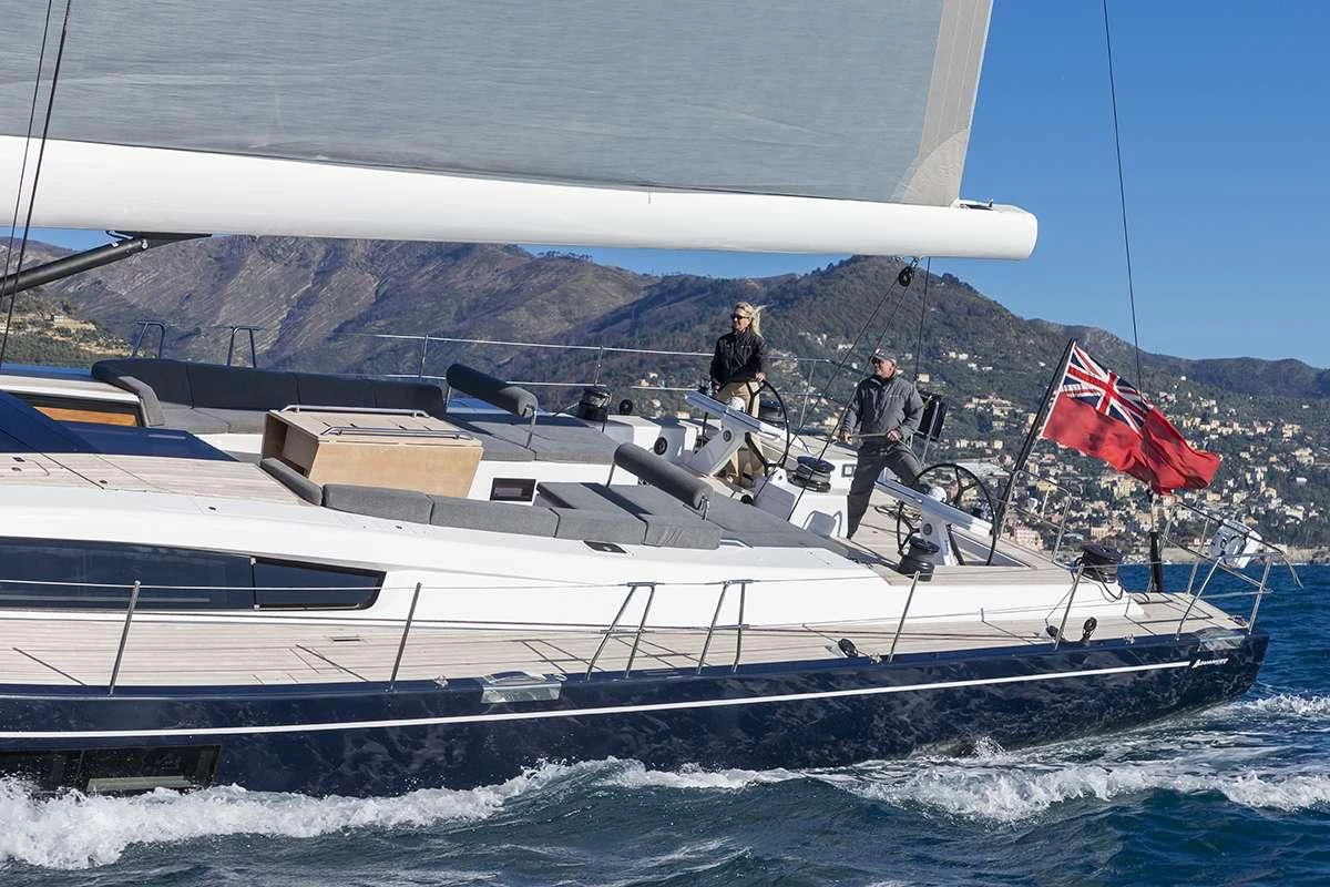 a couple of men on a boat aboard JIKAN Yacht for Charter