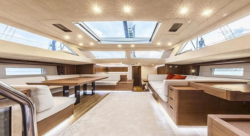 a room with a large window aboard JIKAN Yacht for Charter