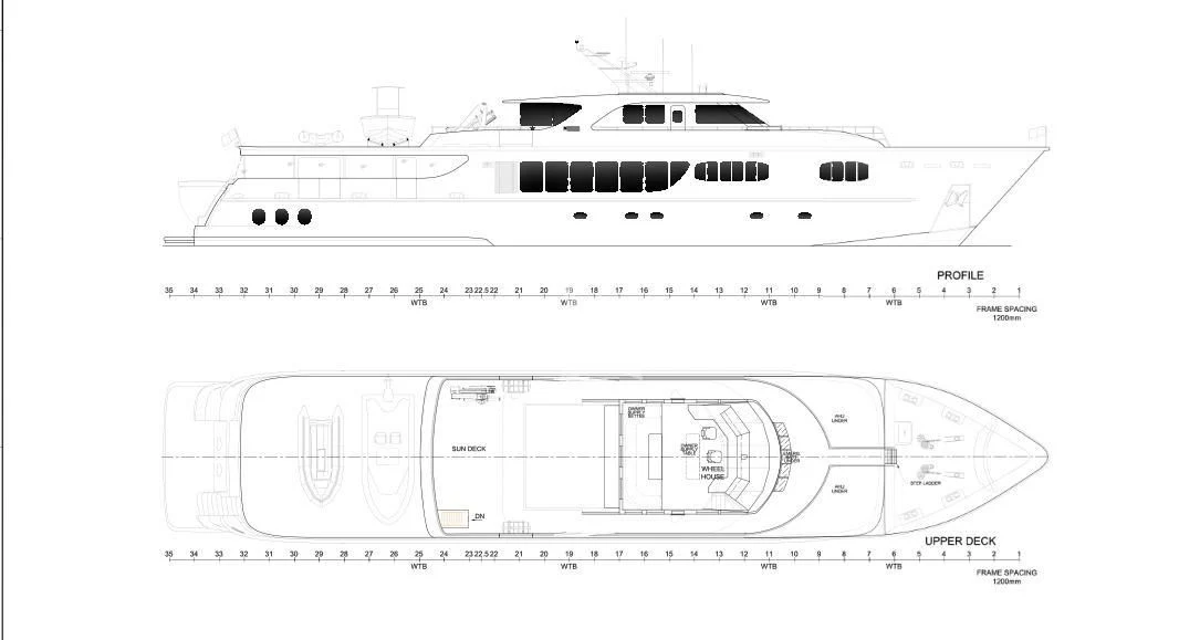 diagram, engineering drawing aboard TANGO Yacht for Sale