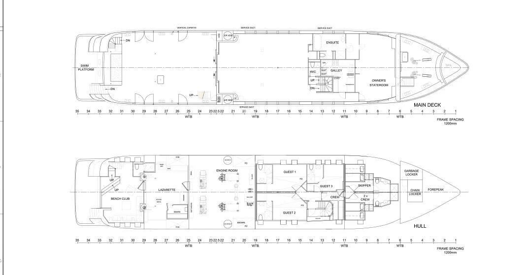 diagram, engineering drawing aboard TANGO Yacht for Sale
