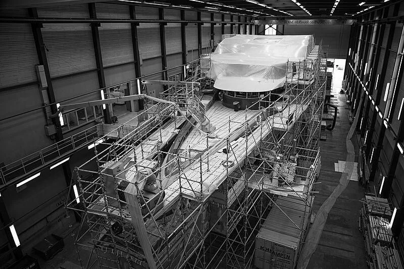 a large factory with many machines aboard PHI Yacht for Sale