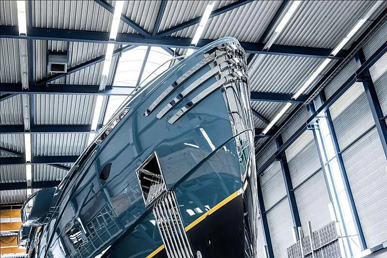 a large glass building aboard PHI Yacht for Sale