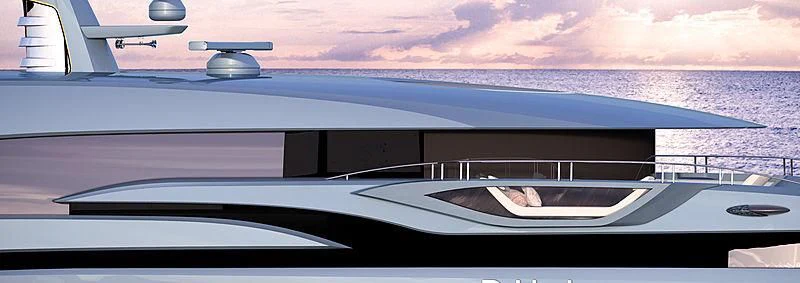 a large white boat on a body of water aboard PHI Yacht for Sale