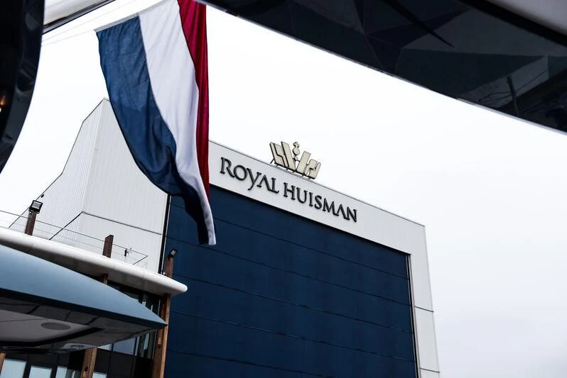 a sign on a building aboard PHI Yacht for Sale