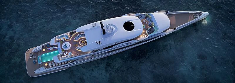 a space ship in the water aboard PHI Yacht for Sale