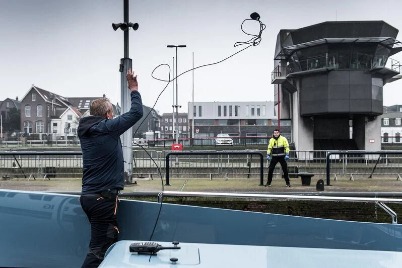 a person standing on a trampoline aboard PHI Yacht for Sale