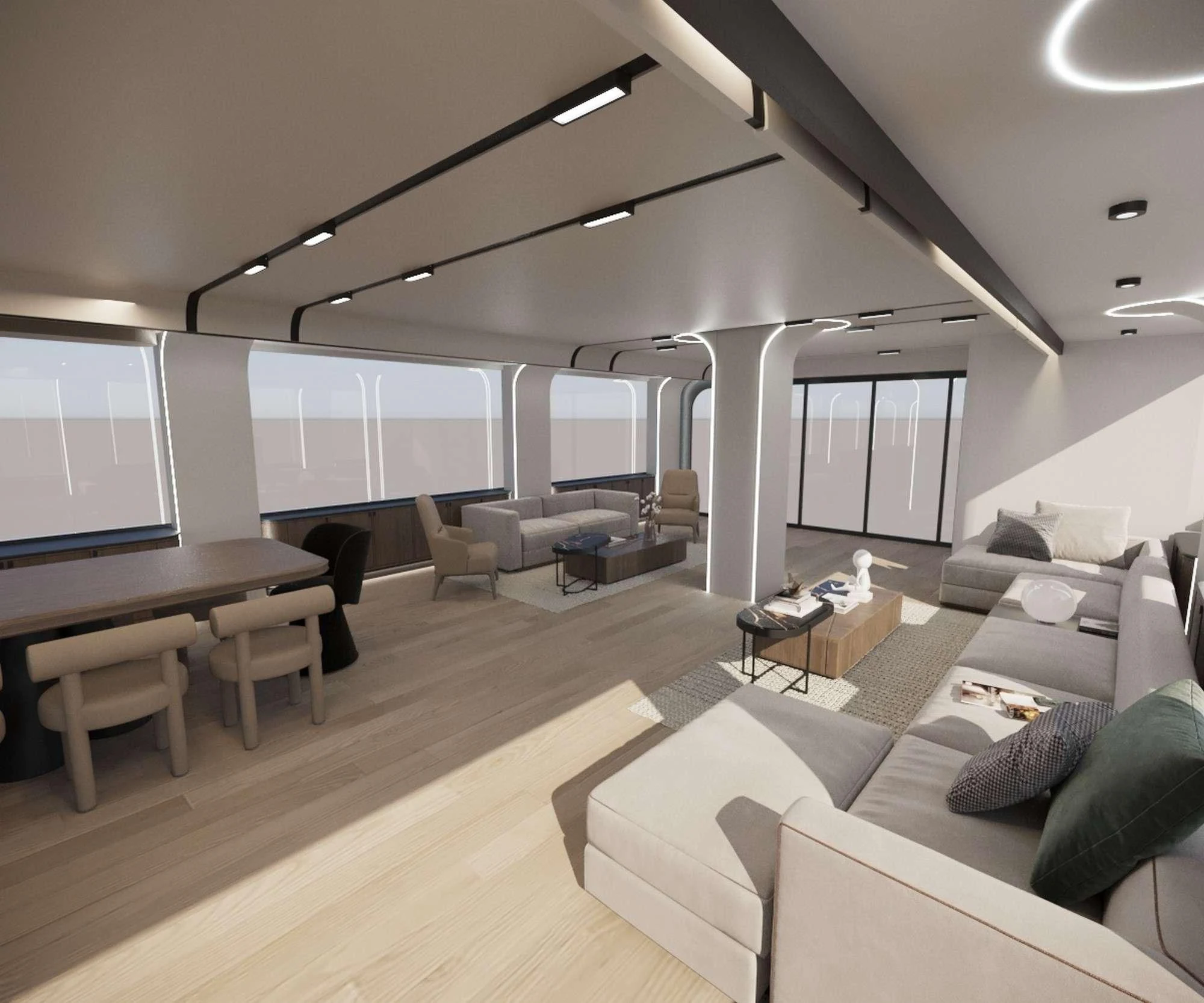 a room with a couch and a table and chairs aboard DE LOVE Yacht for Charter