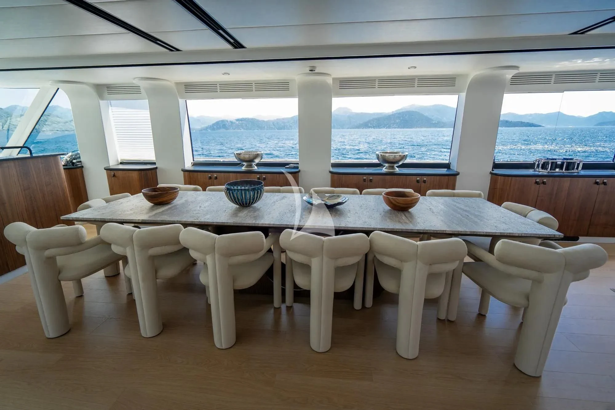 a table set for a meal aboard DE LOVE Yacht for Charter