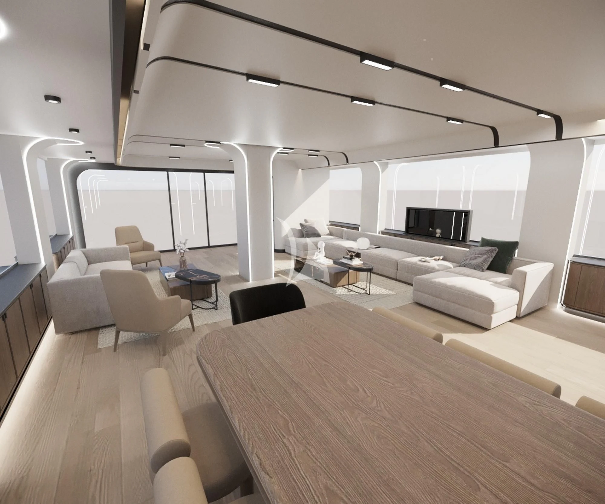 a room with a table and chairs aboard DE LOVE Yacht for Charter