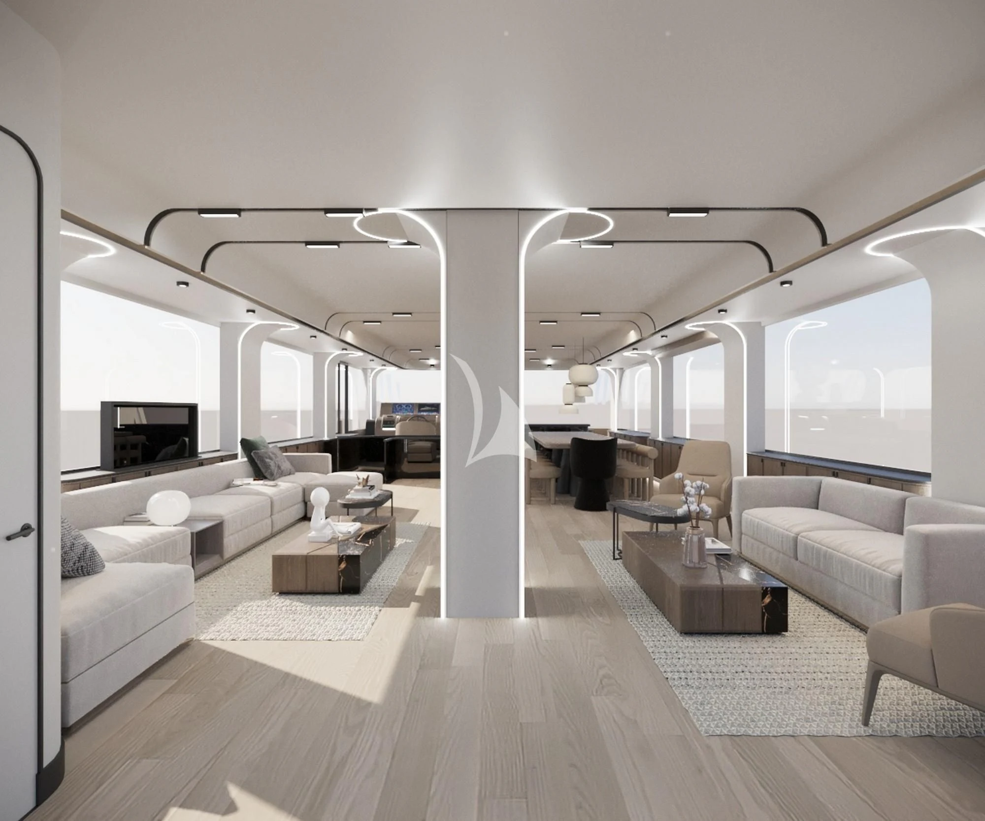 a room with a large ceiling aboard DE LOVE Yacht for Charter