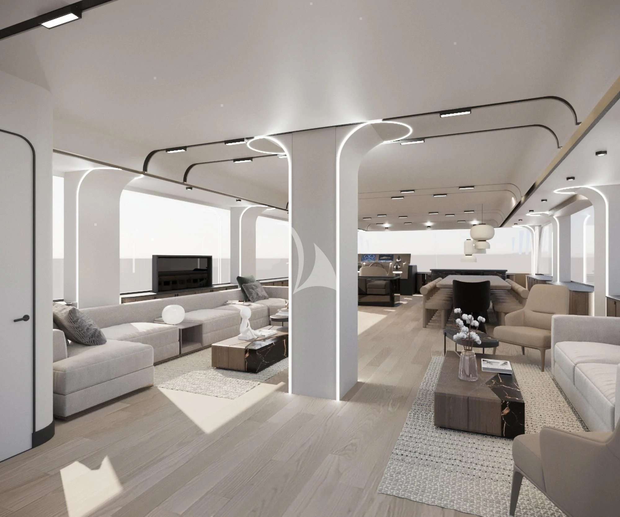 a room with a couch and a table aboard DE LOVE Yacht for Charter