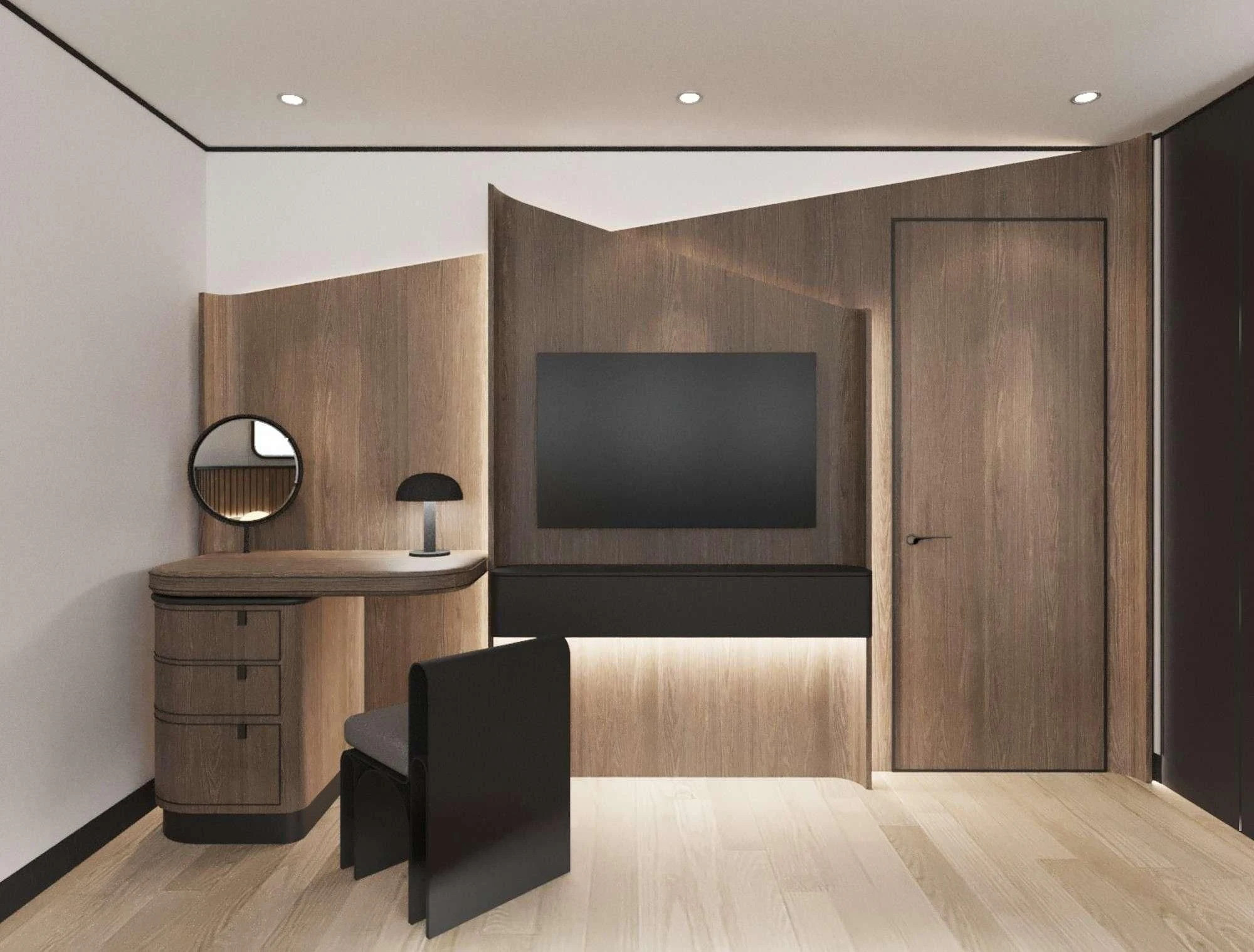 a room with a tv and a mirror aboard DE LOVE Yacht for Charter