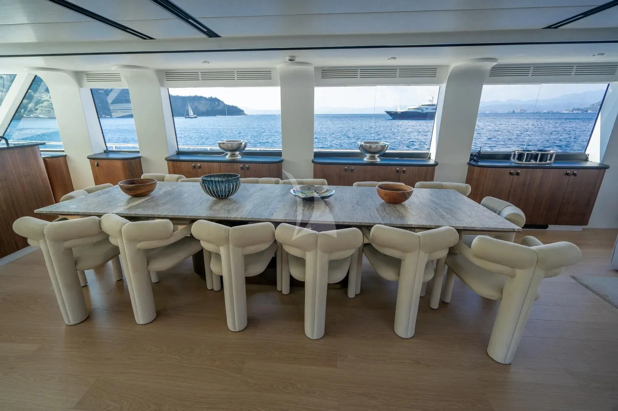 a table set for a meal aboard DE LOVE Yacht for Charter