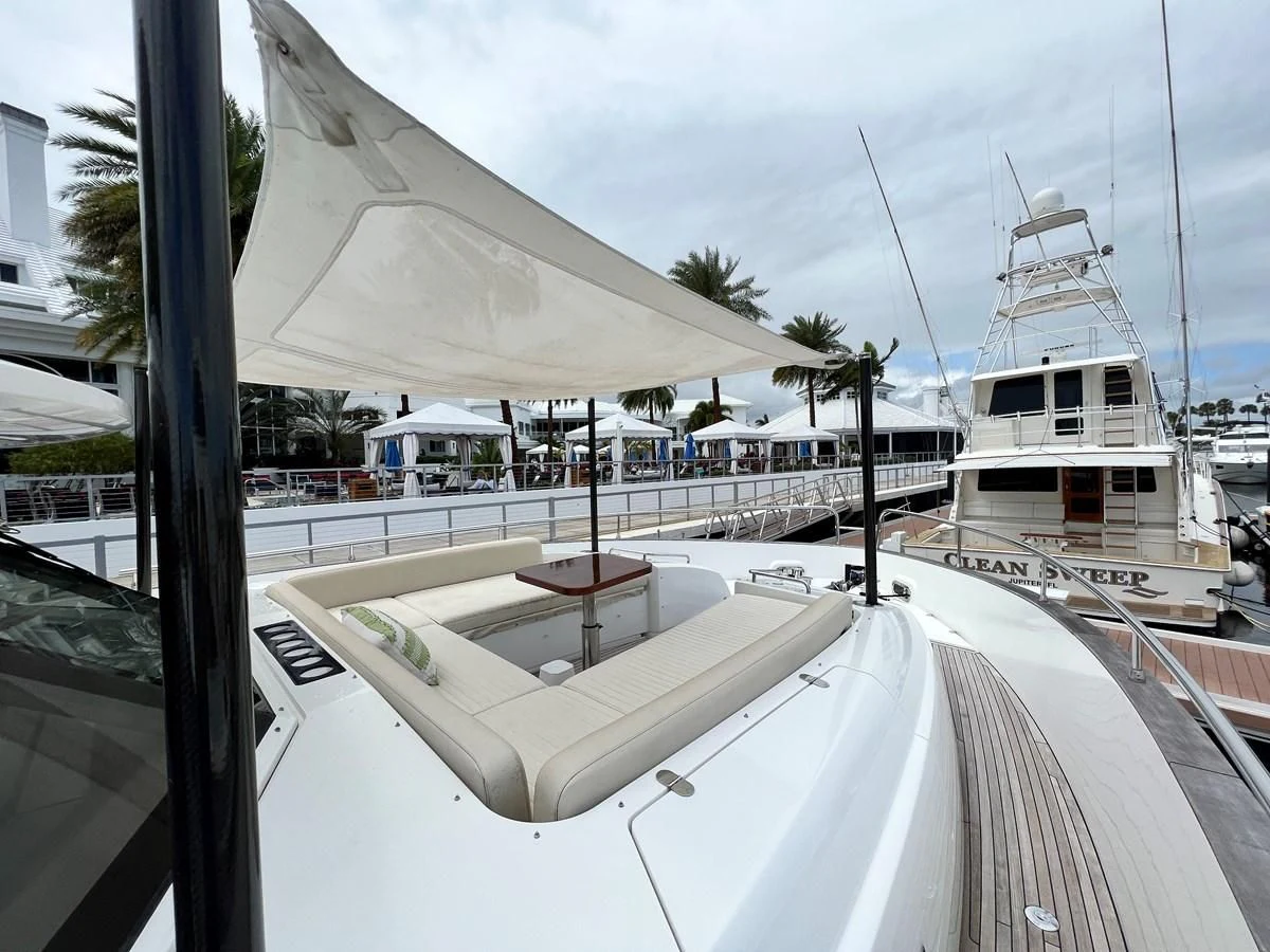 a boat on a deck aboard PURA VIDA Yacht for Sale