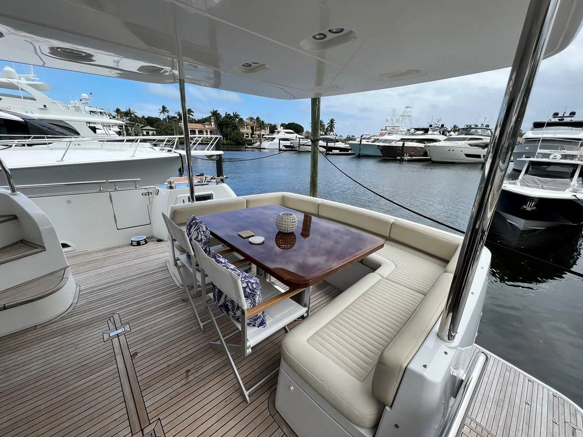 a table on a boat aboard PURA VIDA Yacht for Sale