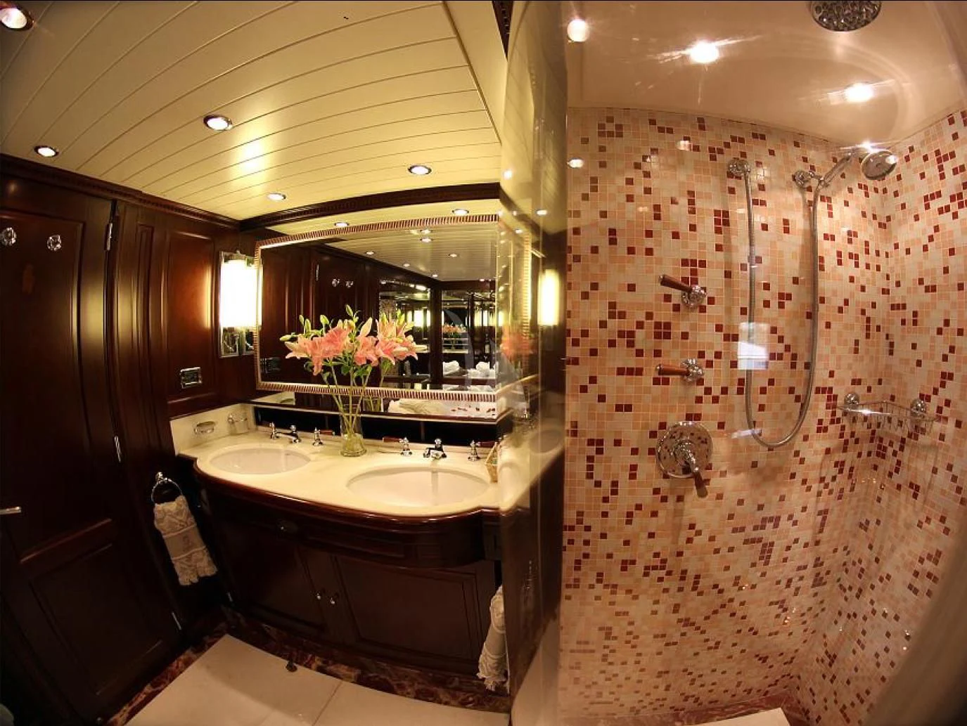 a bathroom with a large mirror aboard ANYPA Yacht for Sale