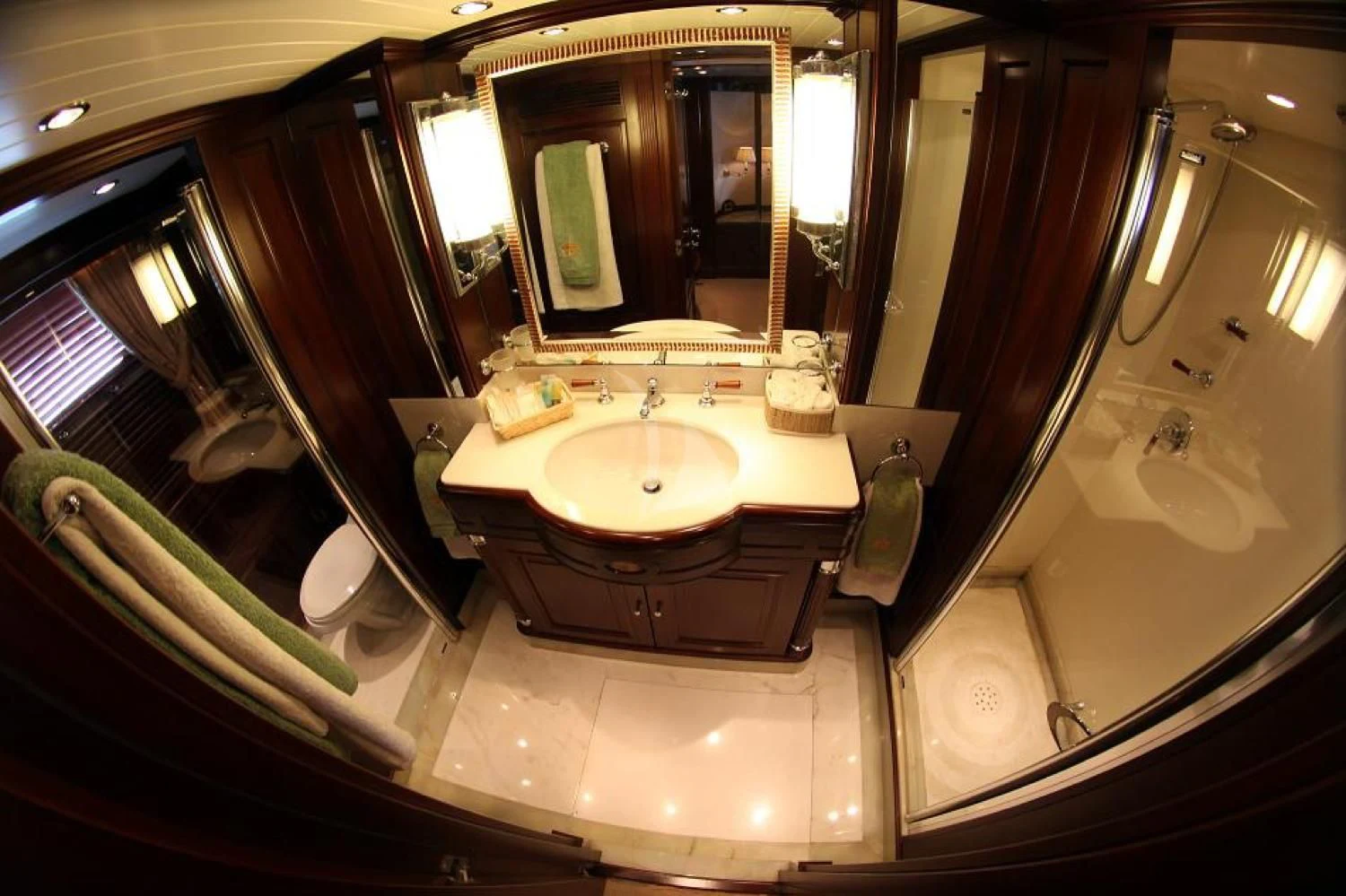 a bathroom with a sink and a mirror aboard ANYPA Yacht for Sale