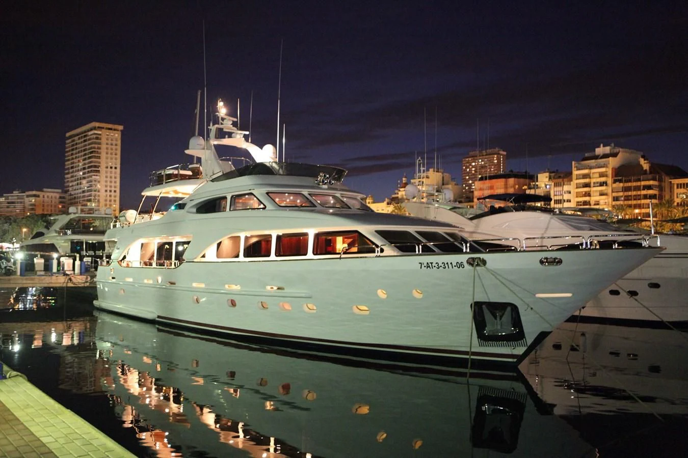a large white boat in a harbor aboard ANYPA Yacht for Sale