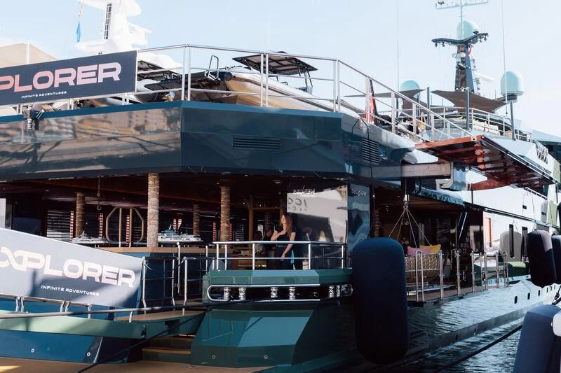 a boat docked at a pier aboard PINK SHADOW Yacht for Sale