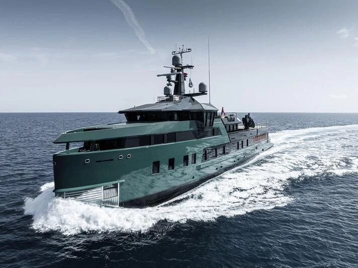 a military ship in the water aboard PINK SHADOW Yacht for Sale